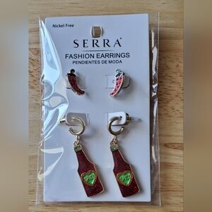 Serra 2 Pairs Of Chili Peppers & Spicy Sauce Bottles Earrings New